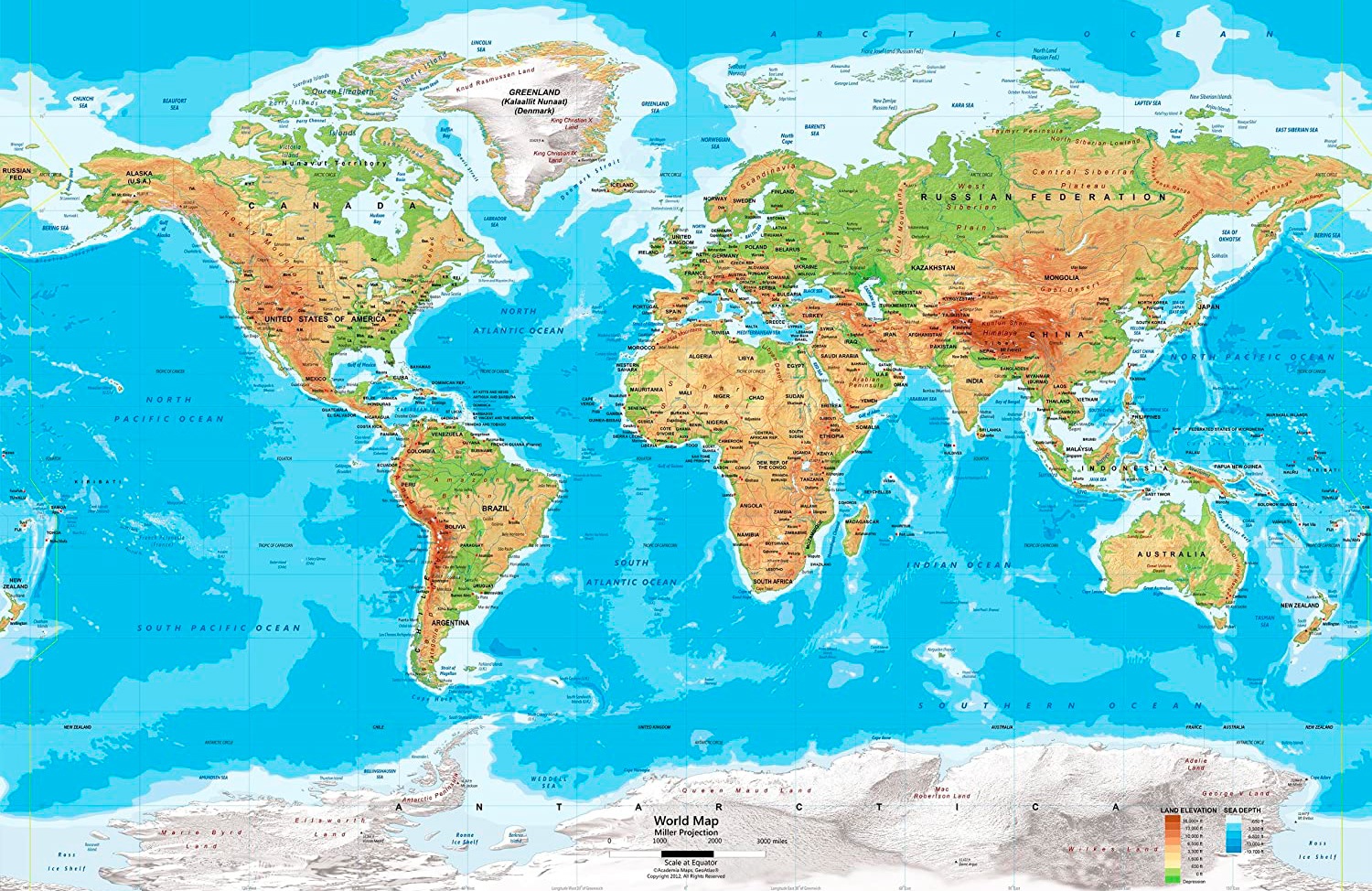 Mapa del mundo fisico con nombres 