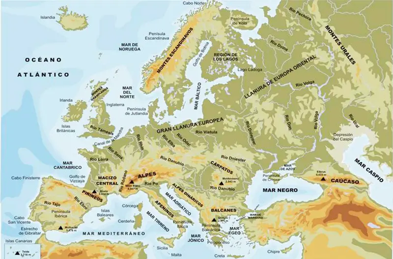 mapa fisico de europa con nombres