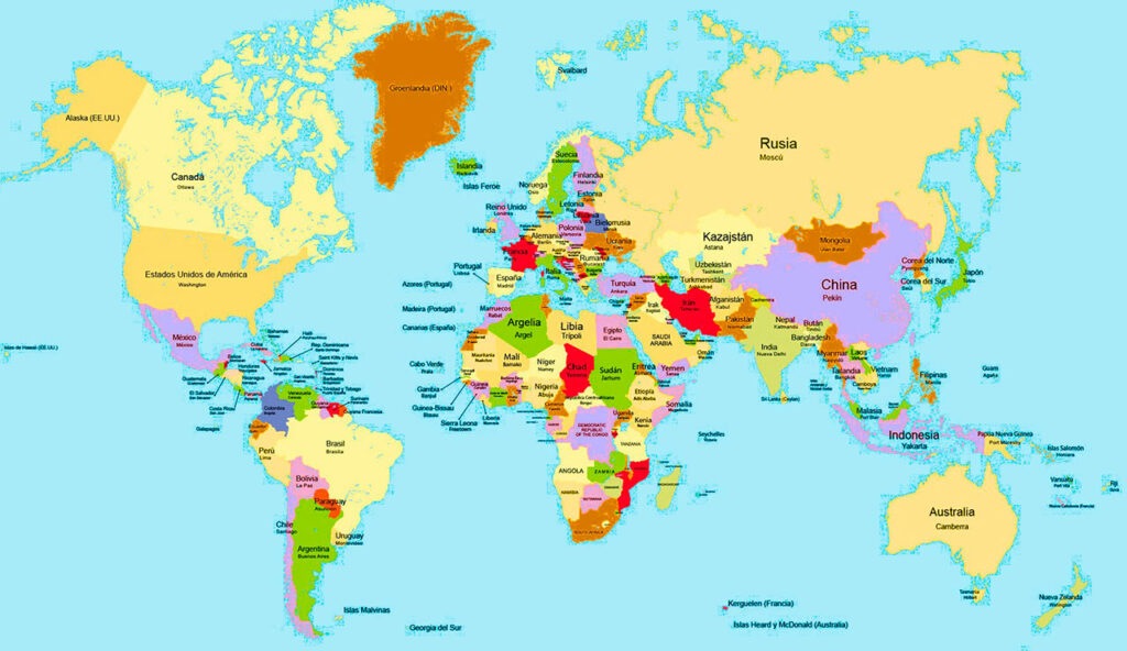 Mapamundi político con nombres en español
