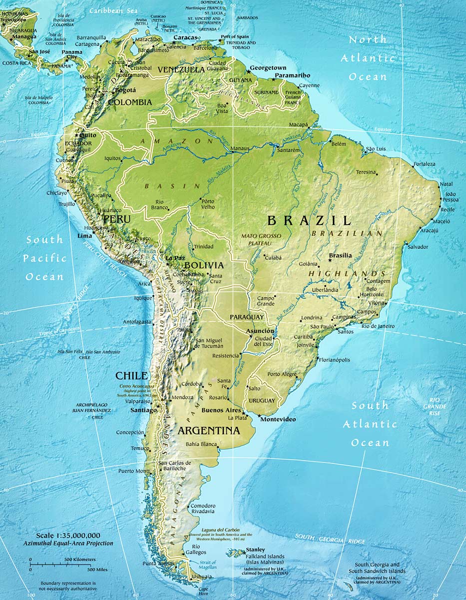 Mapa America del Sur fisico