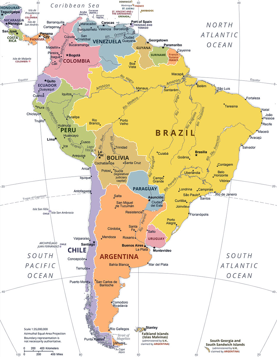 Mapa America del Sur politico