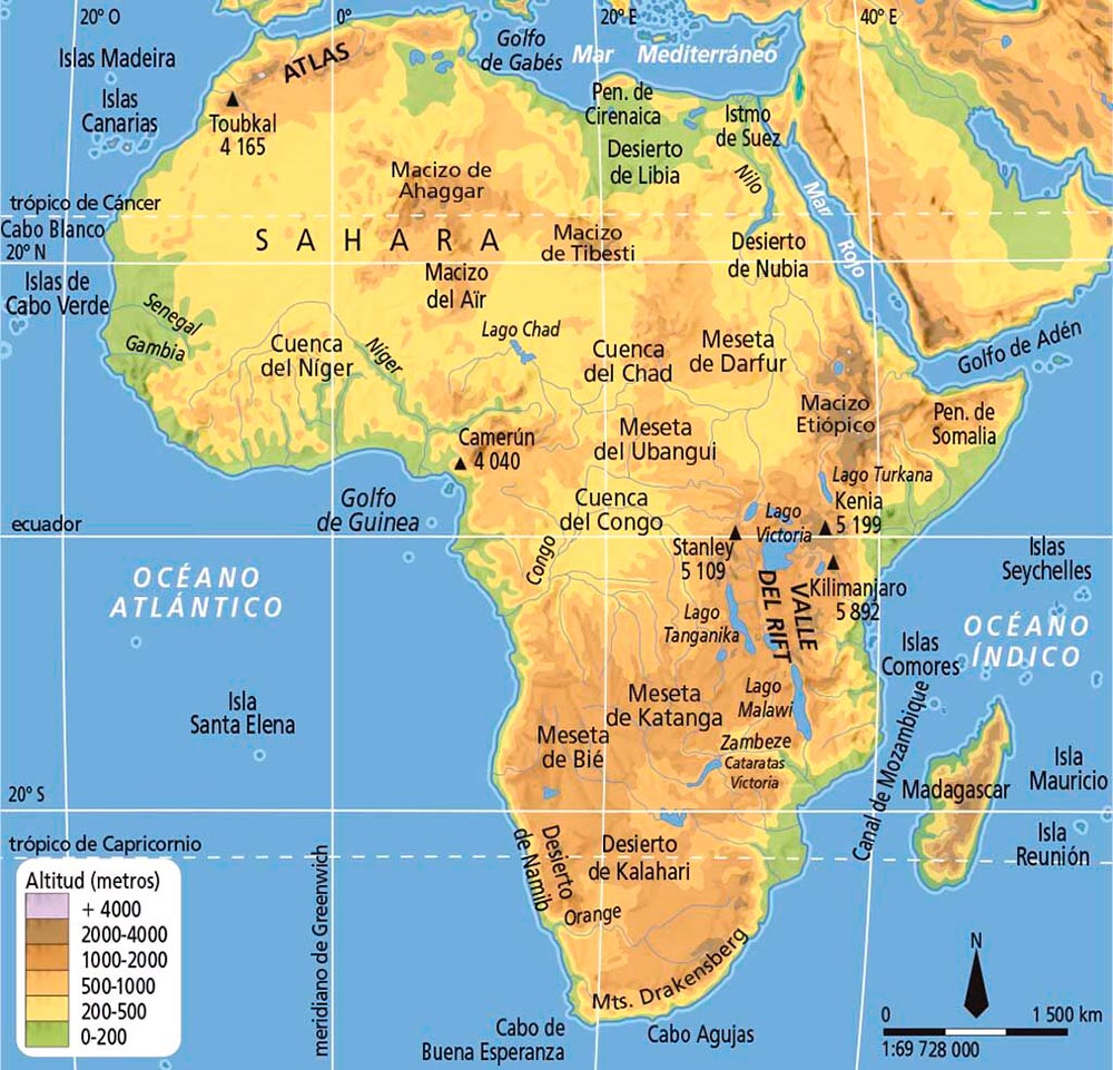 mapa de Africa fisico con nombres