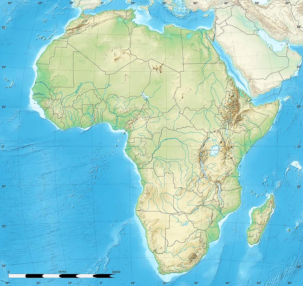 mapa de Africa fisico mudo