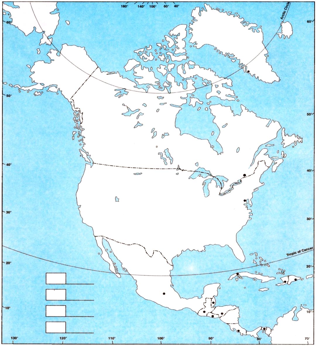 mapa America del norte mudo para imprimir