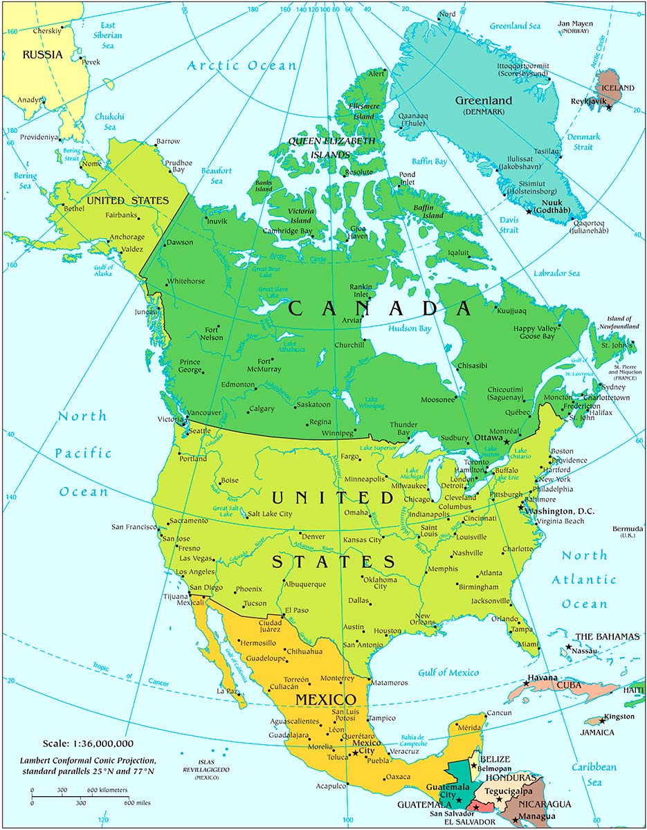 mapa America del norte politico