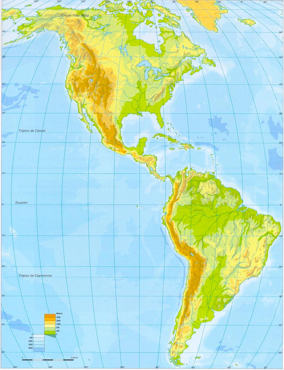 mapa de America fisico mudo