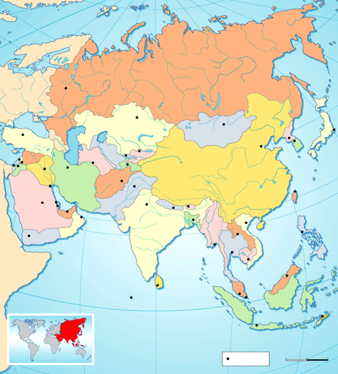 mapa de Asia politico mudo