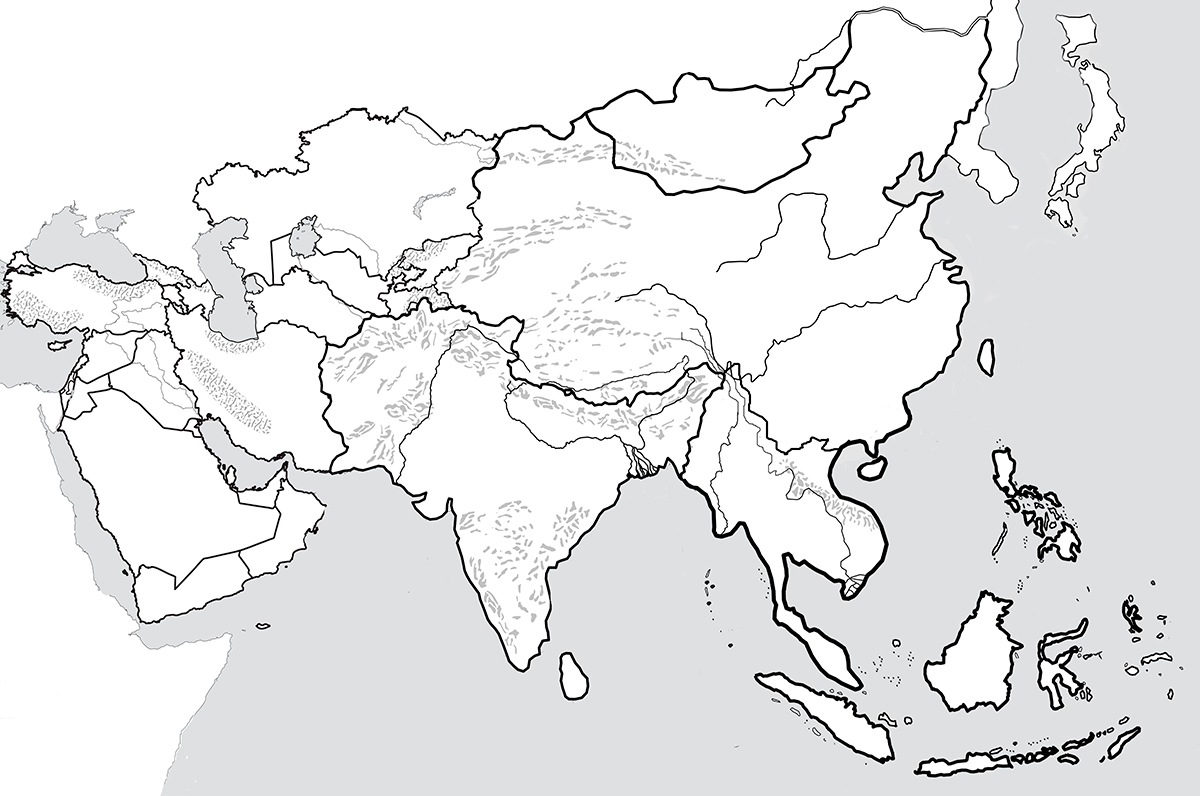 mapa fisico de Asia para imprimir