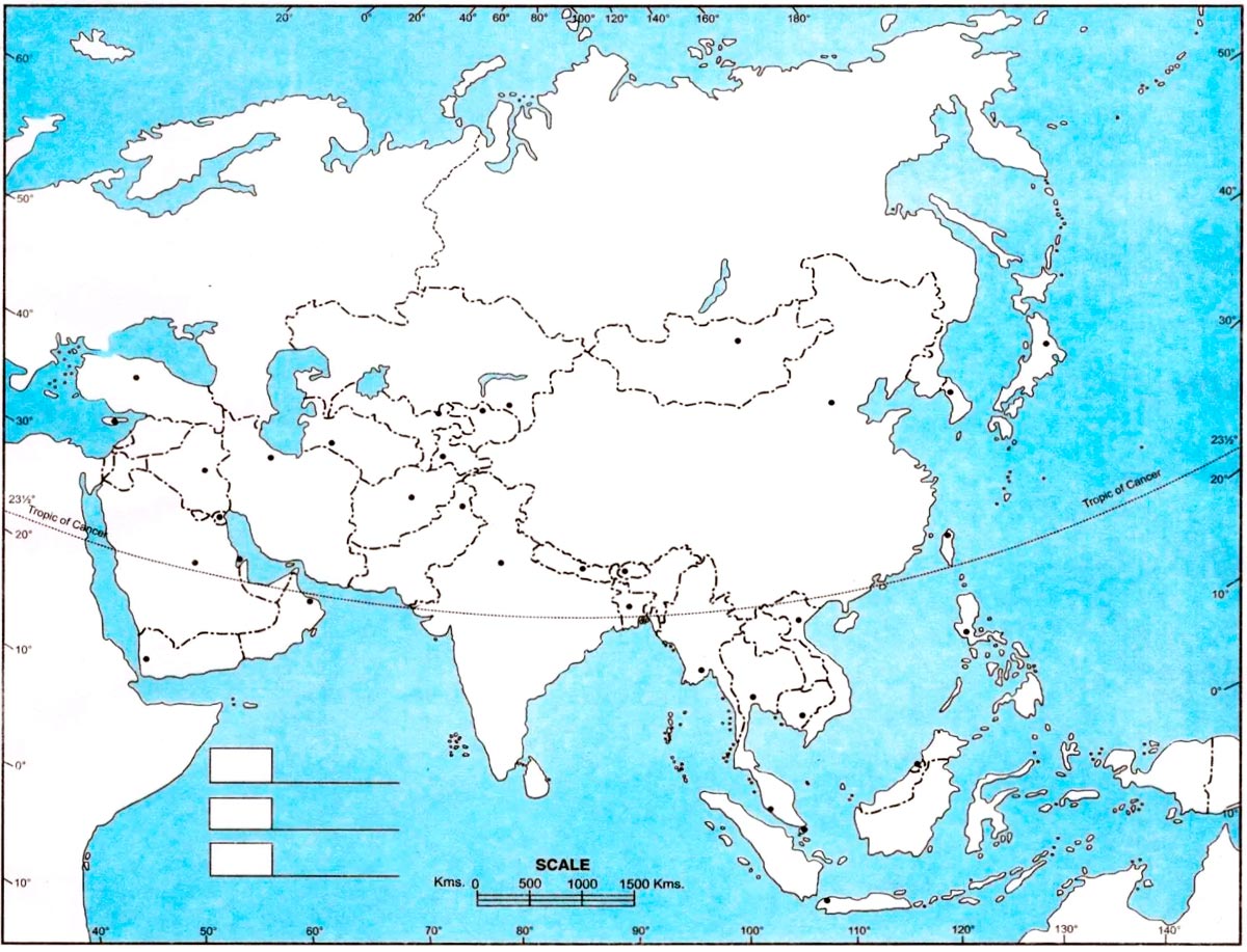 mapa politico de Asia en blanco