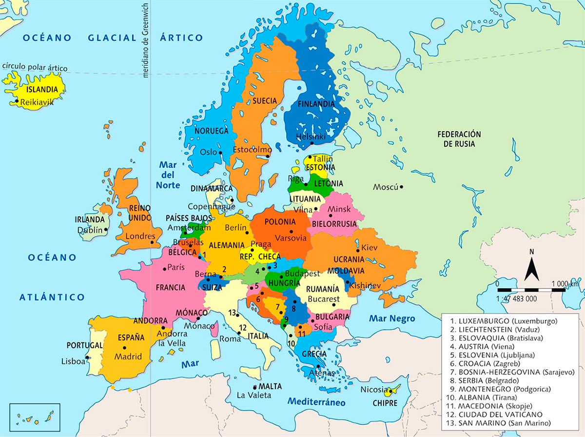 mapa de Europa con paises y capitales