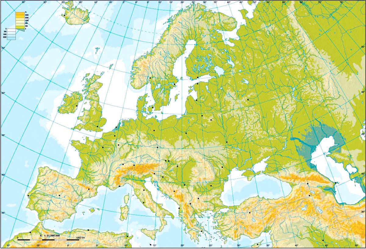 mapa fisico de Europa mudo