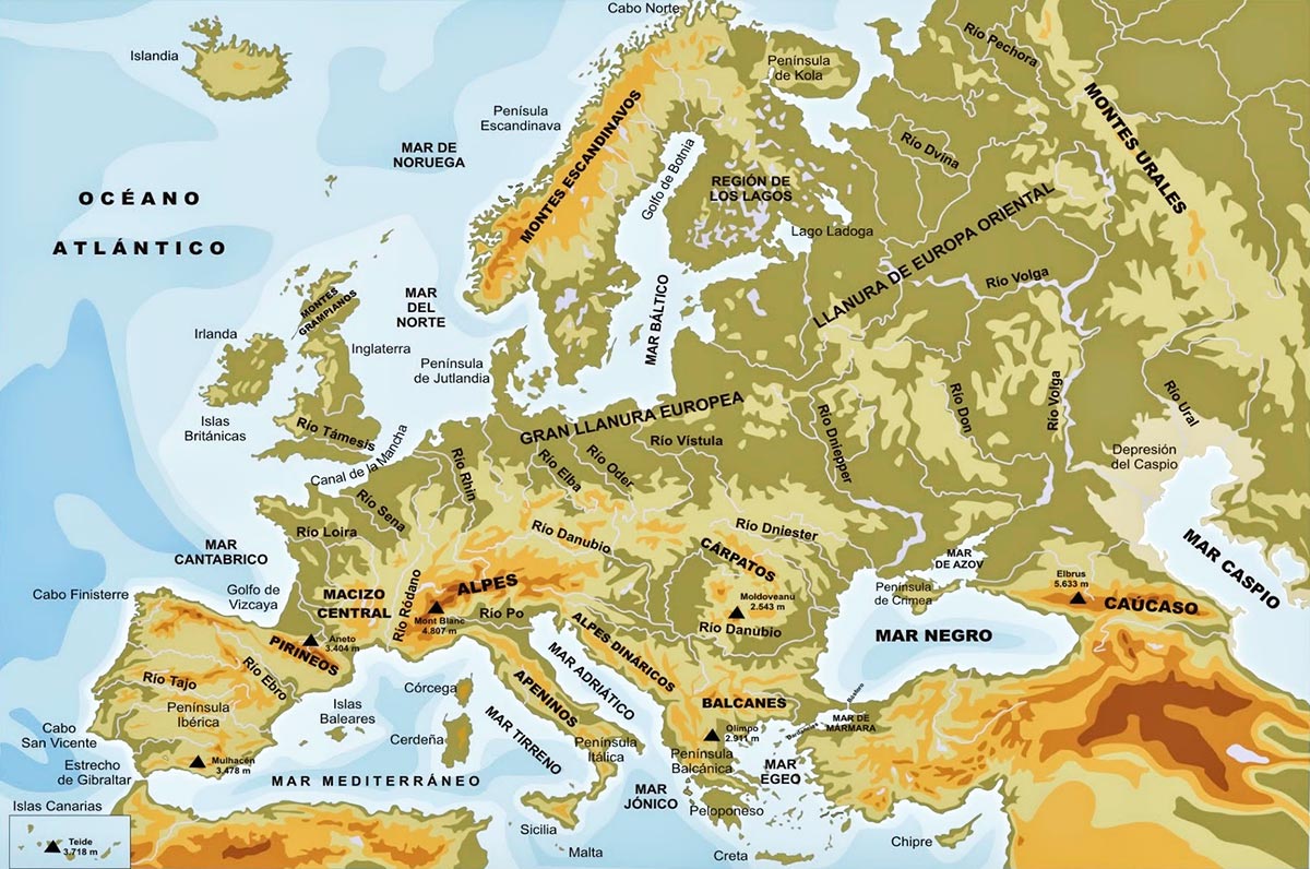 mapa fisico de Europa