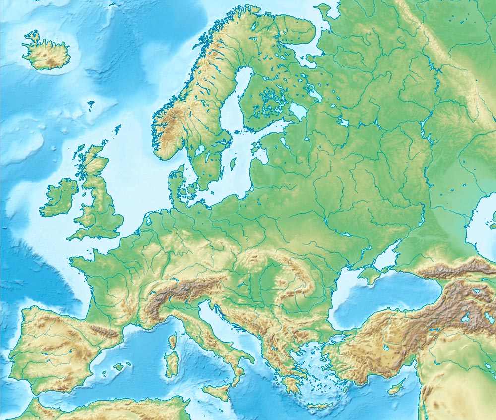 mapa fisico de Europa para imprimir