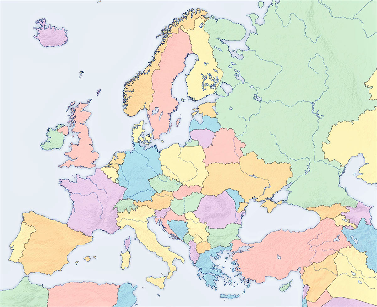 mapa politico de Europa mudo