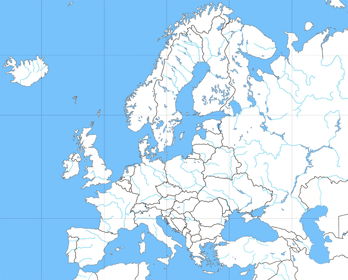 mapa de los rios de europa sin nombres