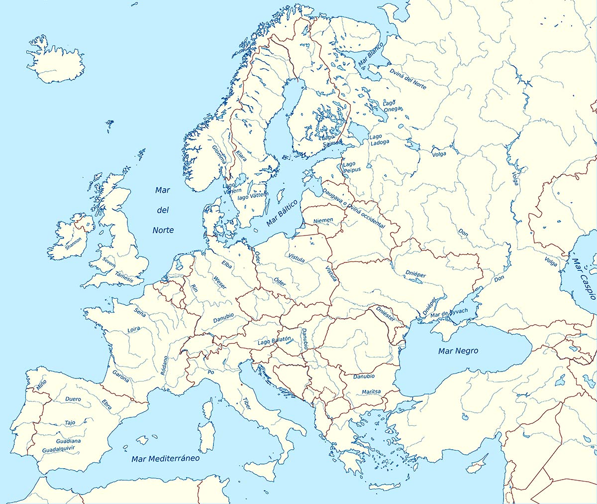 mapa de los rios de Europa