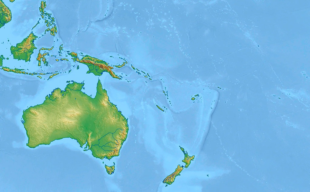 mapa de Oceania fisico con relieve
