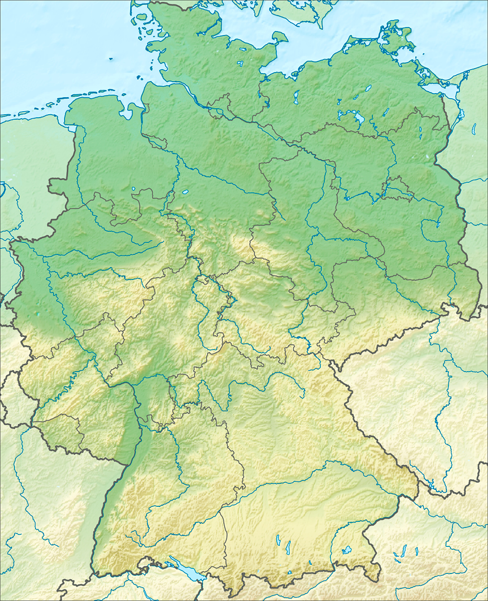 mapa mudo de los rios y montañas de Alemania