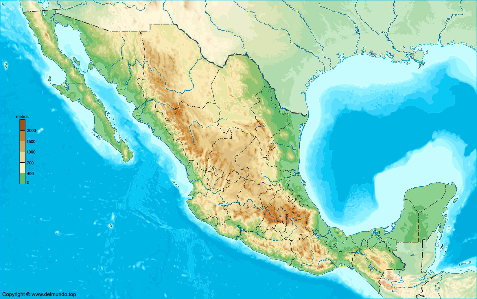 Mapa físico de México sin nombres