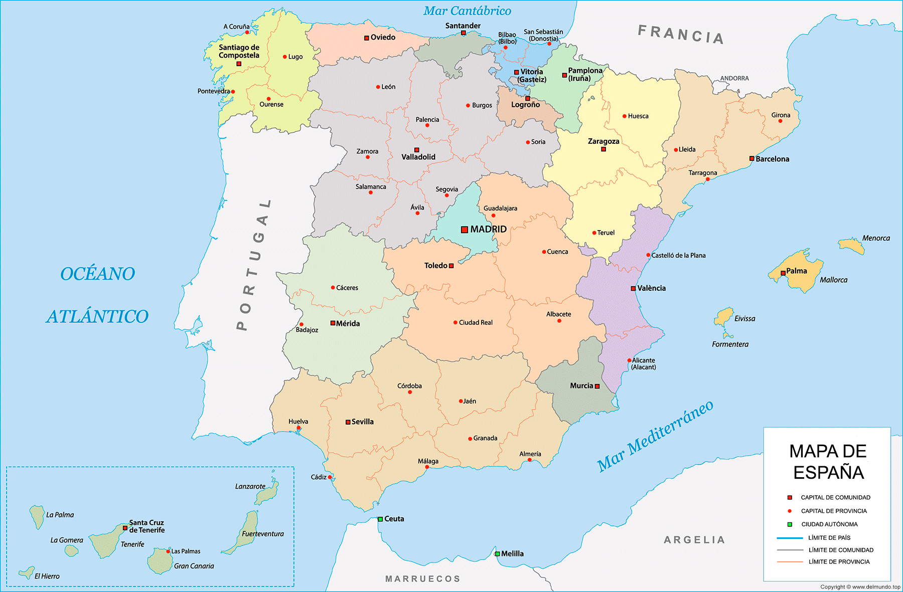 Mapa de España con ciudades