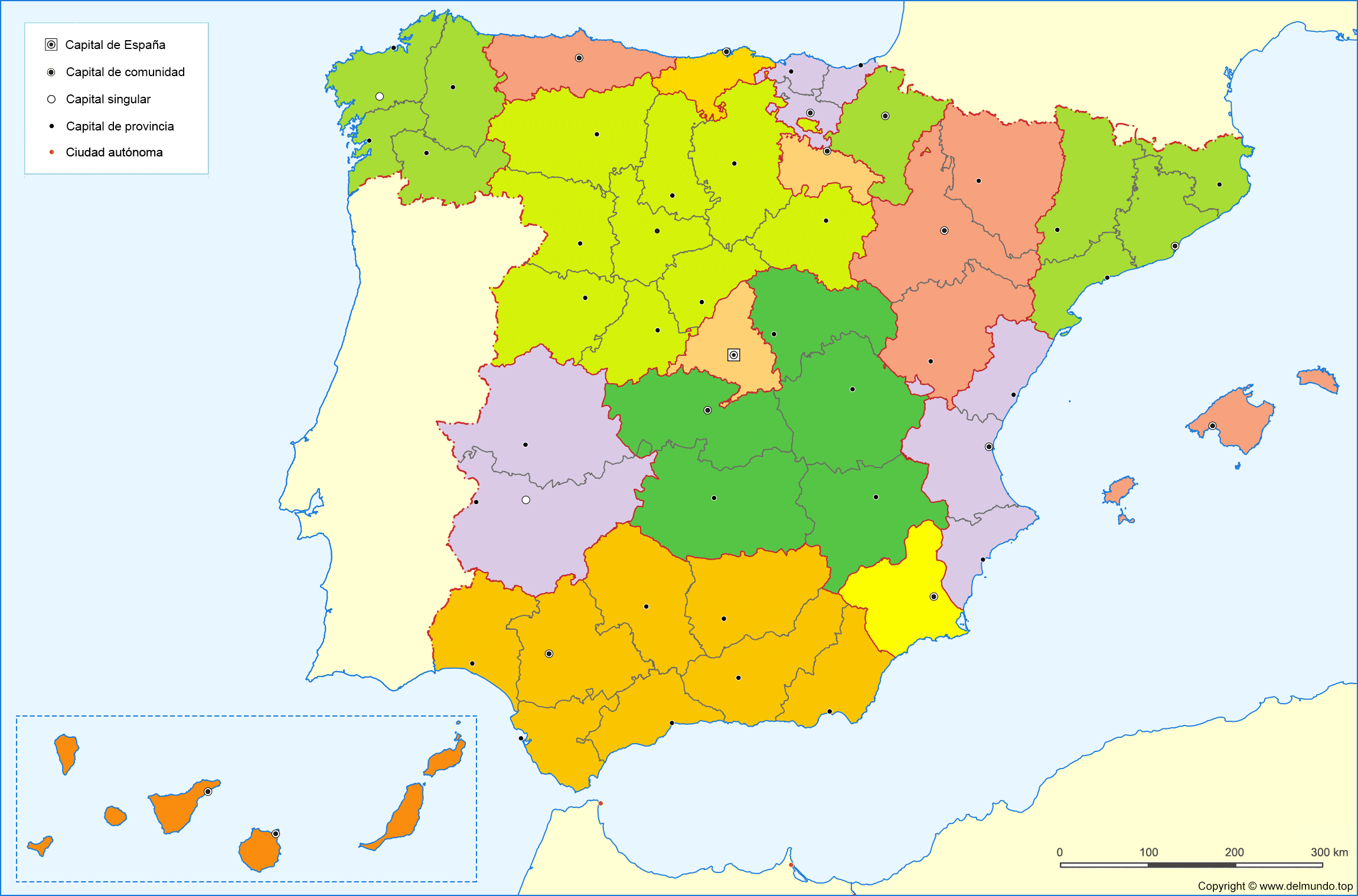 Mapa de España: Provincias y Comunidades (Político y Físico)