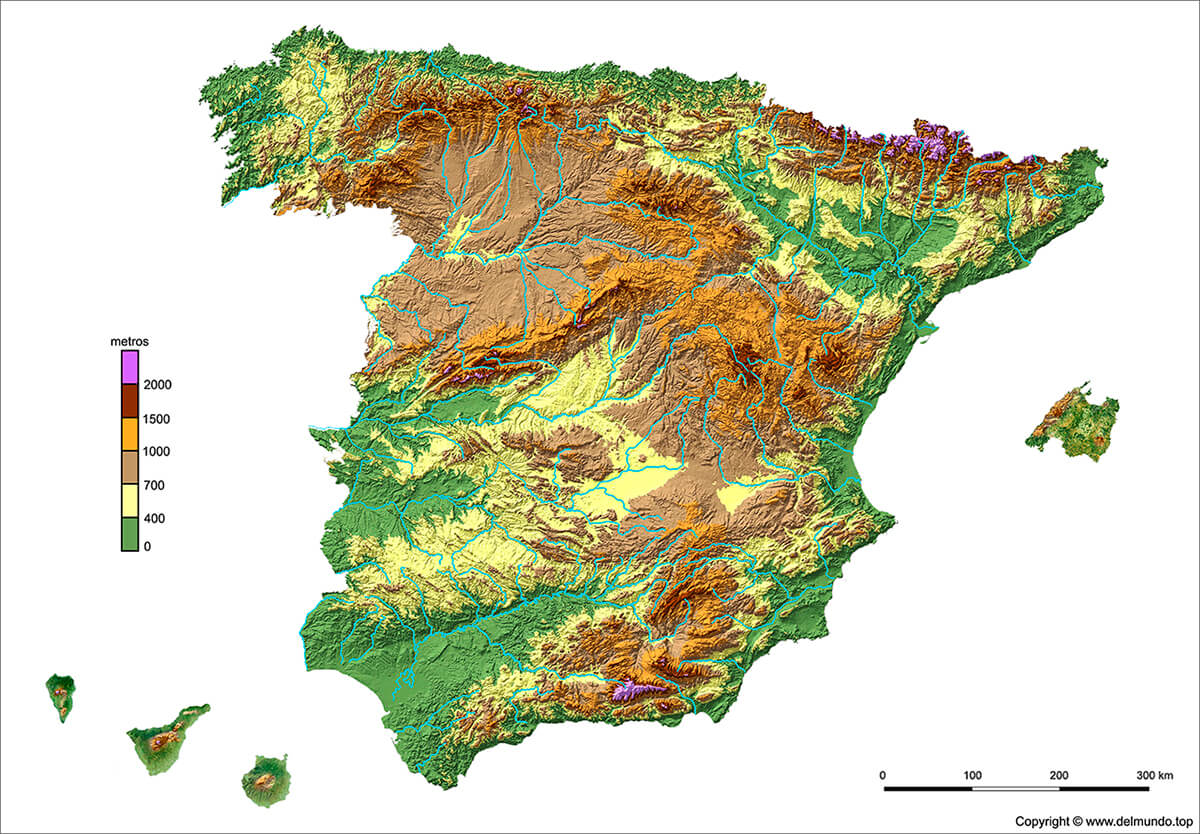 Mapa físico de España mudo
