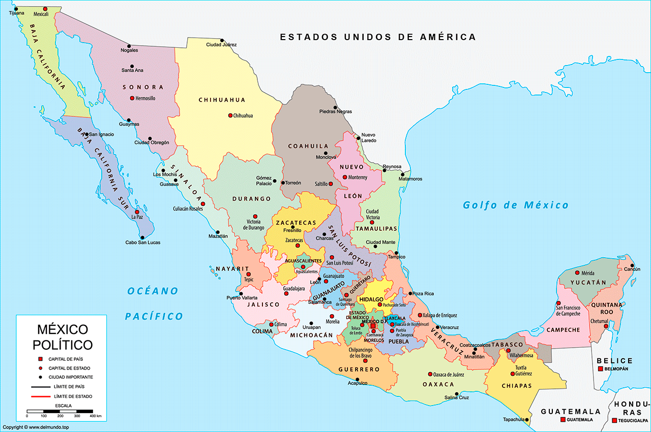 Mapa de México con divisón política