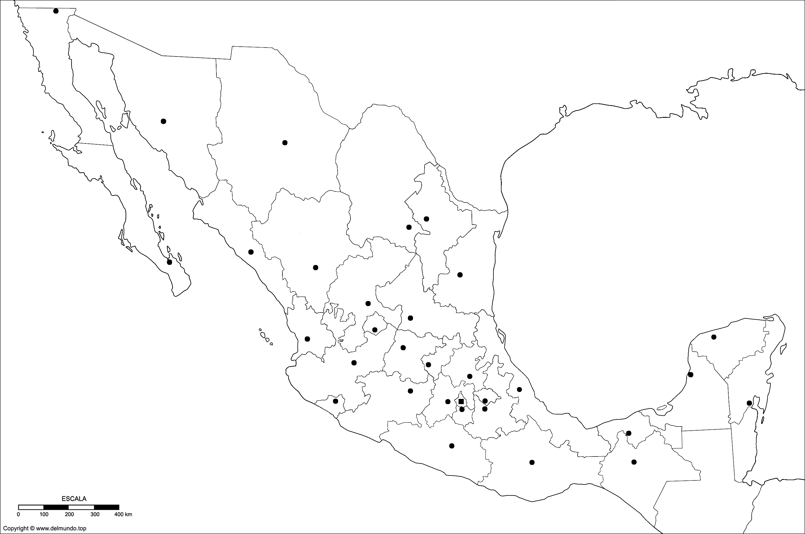 Mapa de México para imprimir en blanco y negro