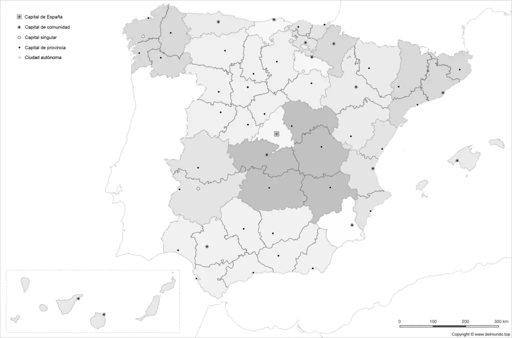 Mapa mudo de España en blanco y negro