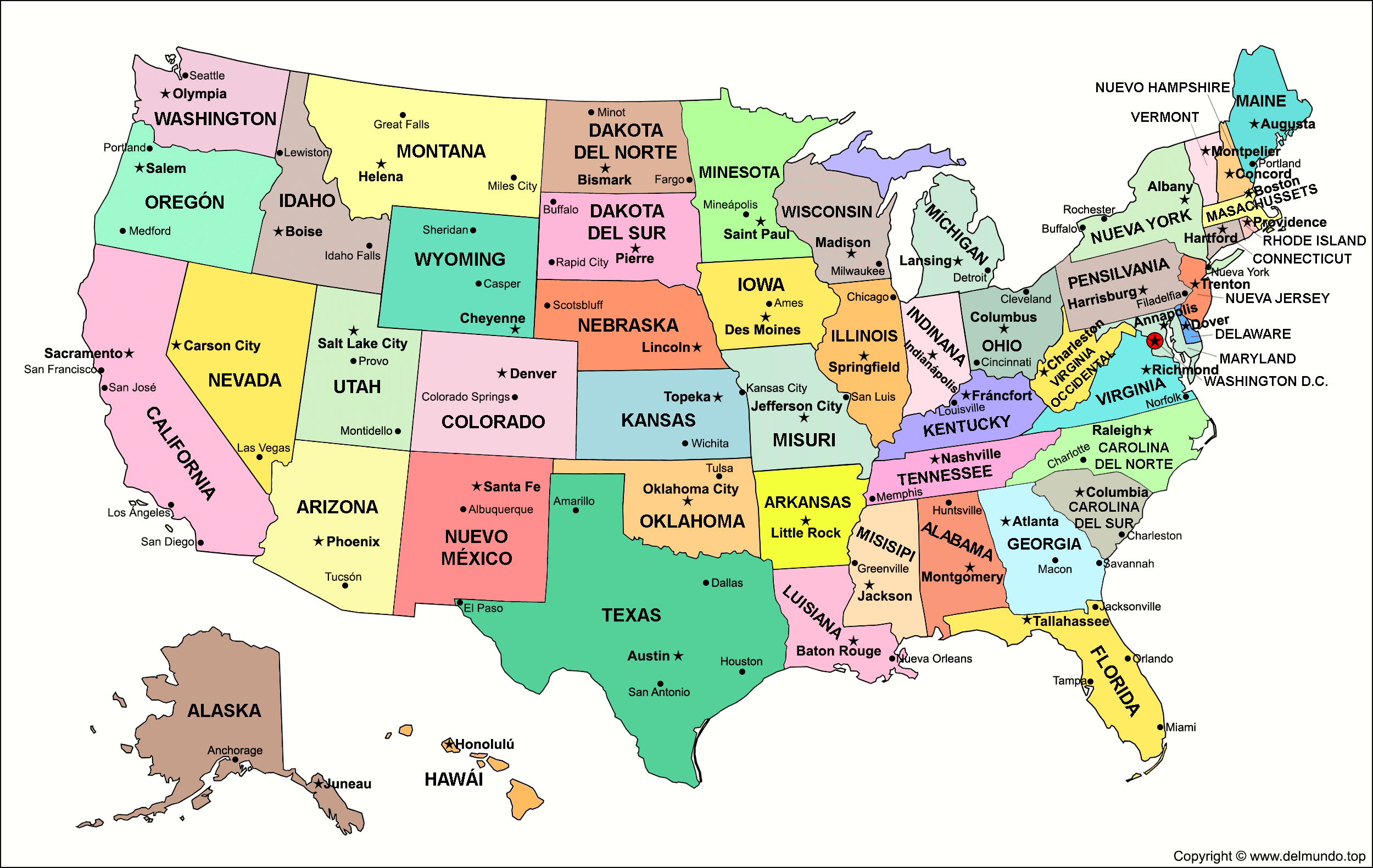 Mapa político de Estados Unidos