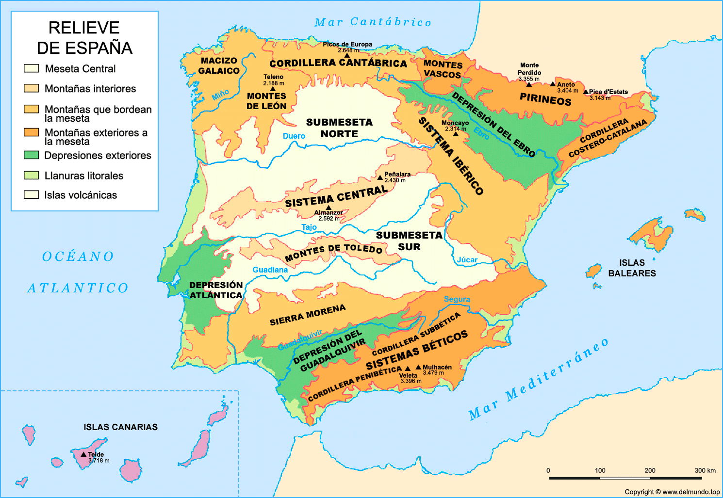 Mapa de las montañas de España