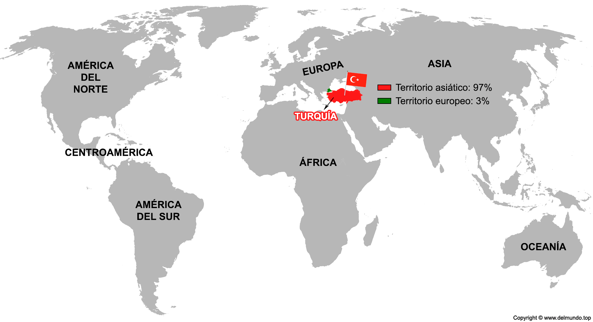 Mapa con la ubicación de Turquía en el mapamundi