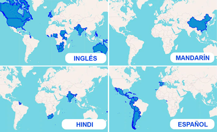 Mapa de los idiomas más hablados del mundo