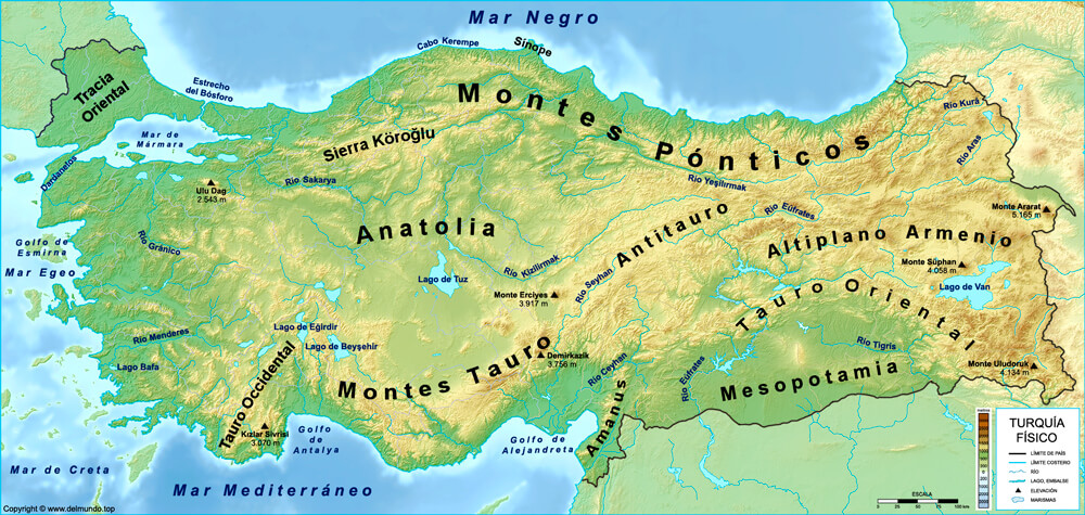 Mapa físico de Turquía