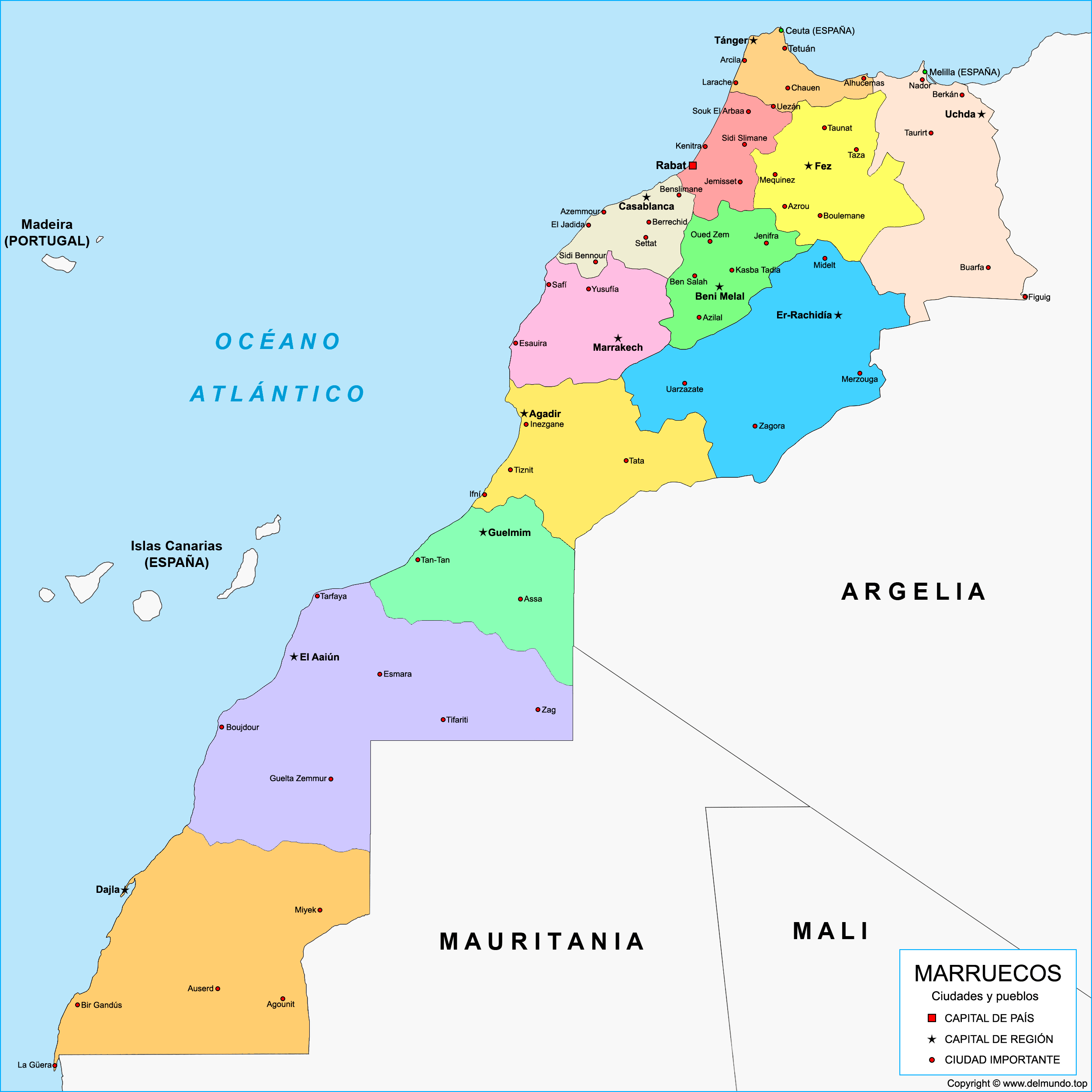 Mapa de Marruecos con ciudades y pueblos