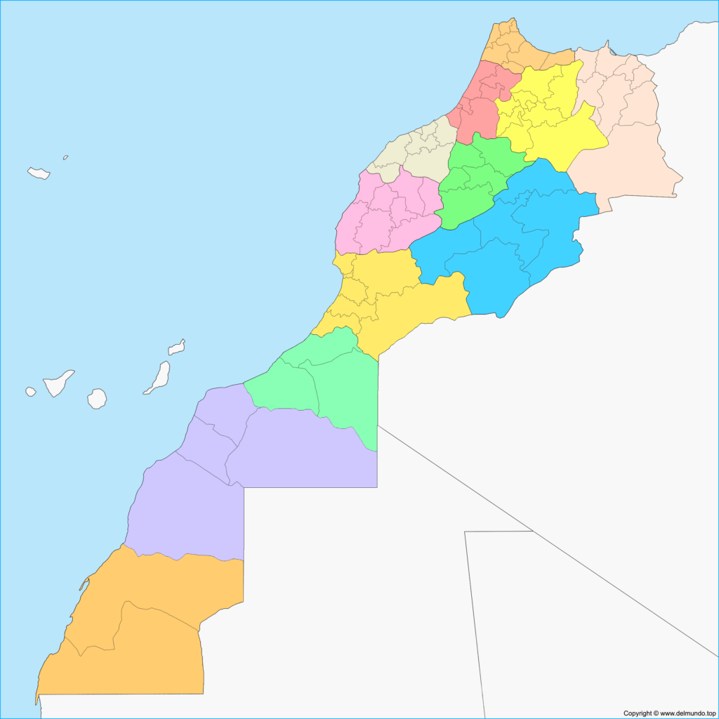 Mapa político de Marruecos sin nombres