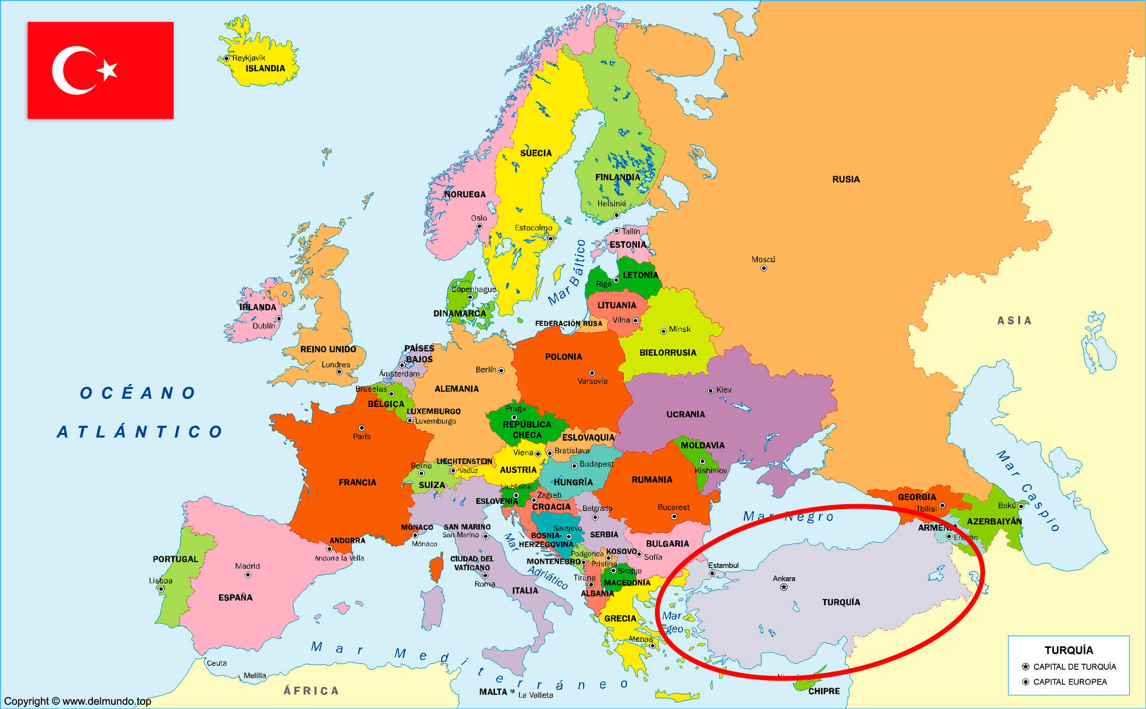 Mapa de Turquía en Europa