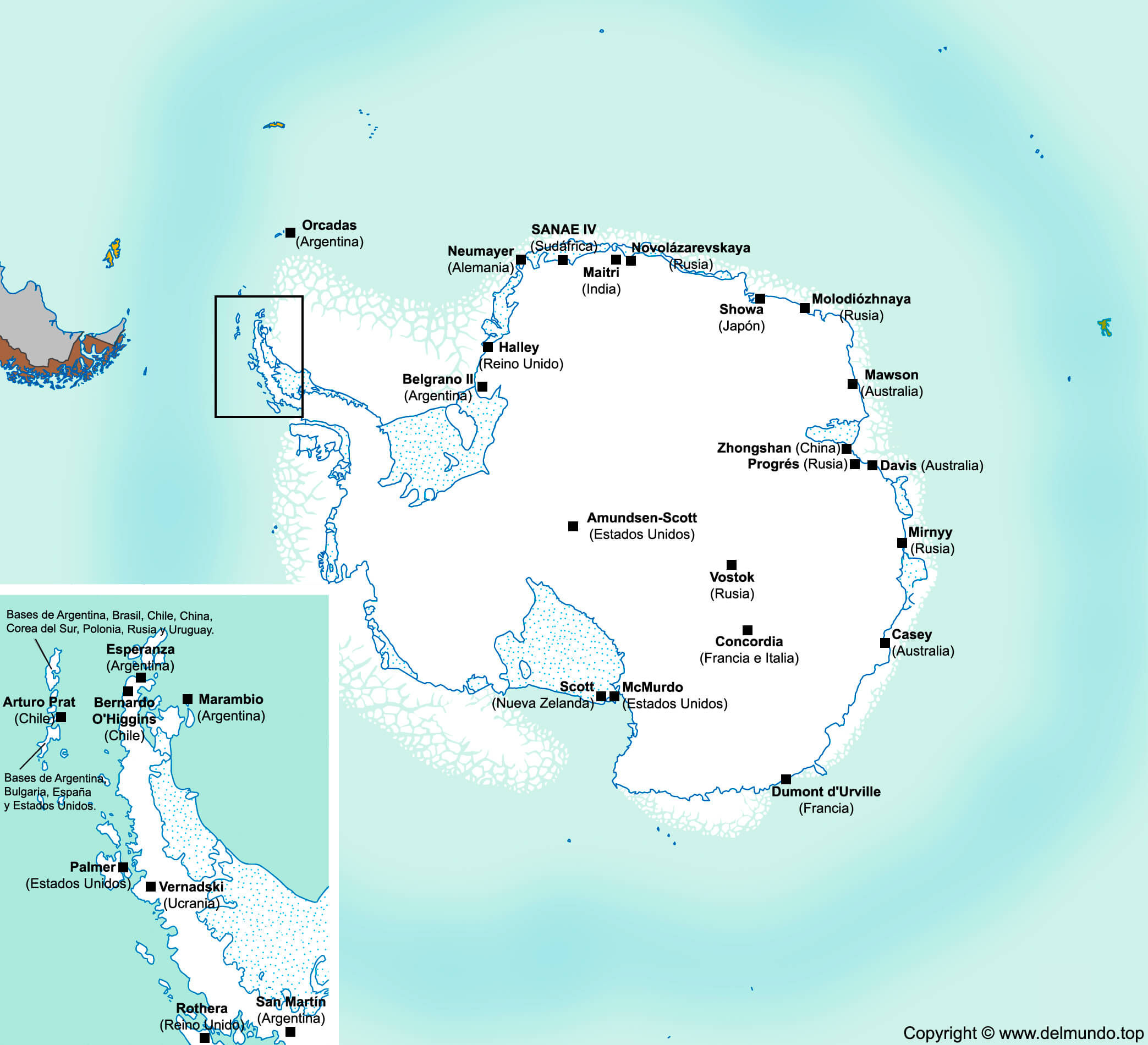 Mapa De La Ant rtida Pol tico F sico Mudo Bases Y Temperatura