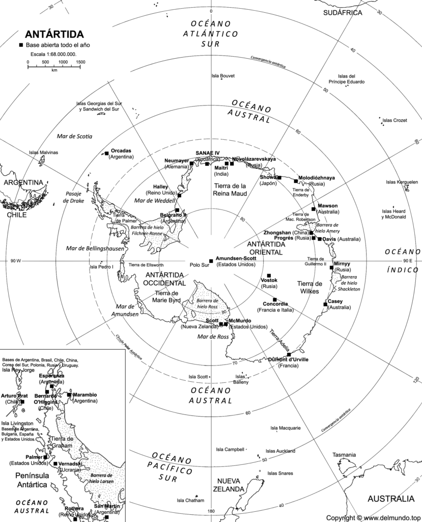 Mapa de la Antártida completo para imprimir