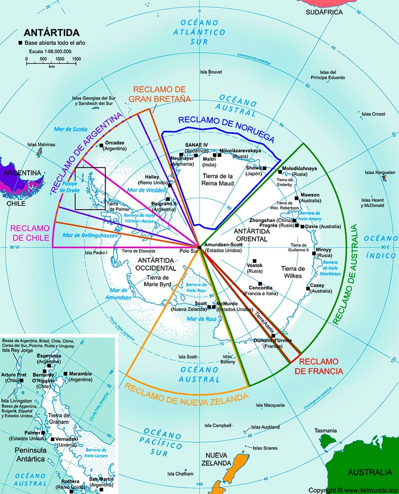 Mapa de la Antártida