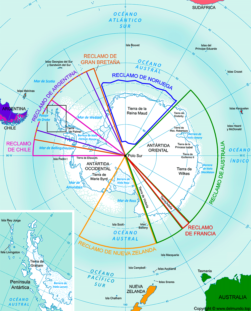 Mapa político de la Antártida