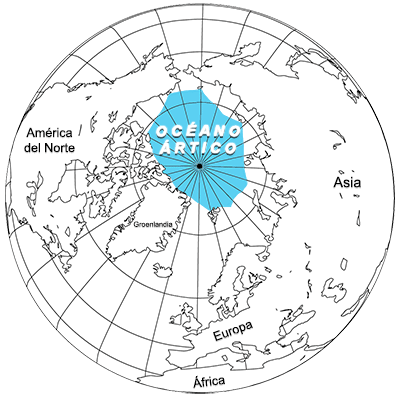 Océano Ártico en el globo terráqueo