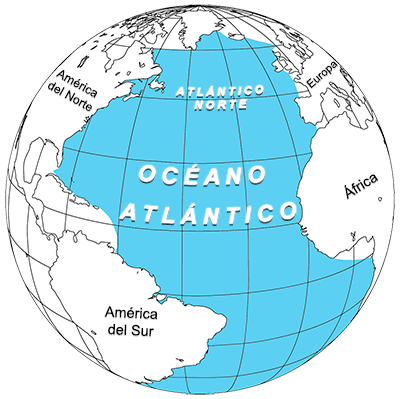 Océano Atlántico en el globo terráqueo