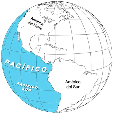 Océano Pacífico en el globo terráqueo