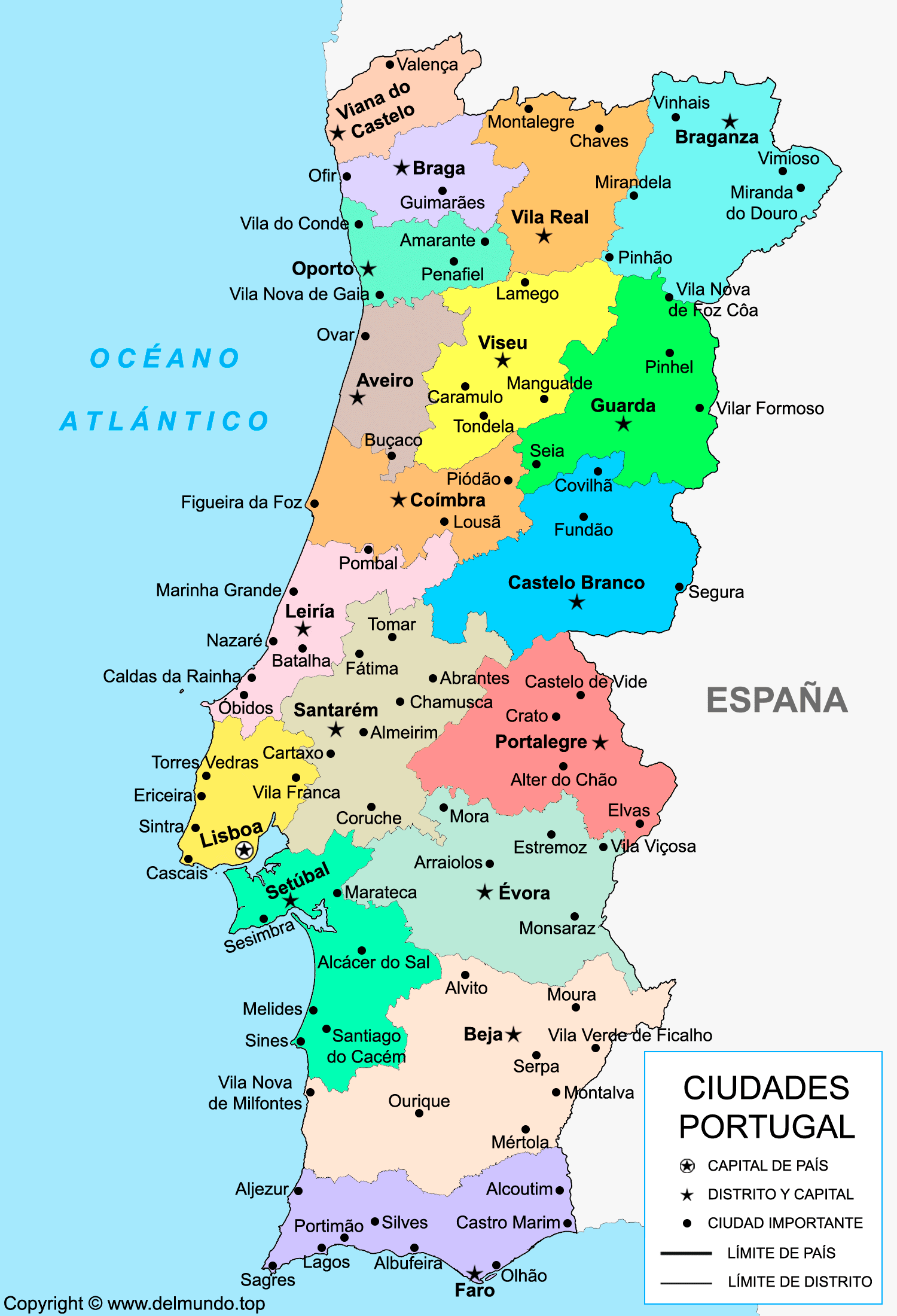 Mapa de las ciudades de Portugal