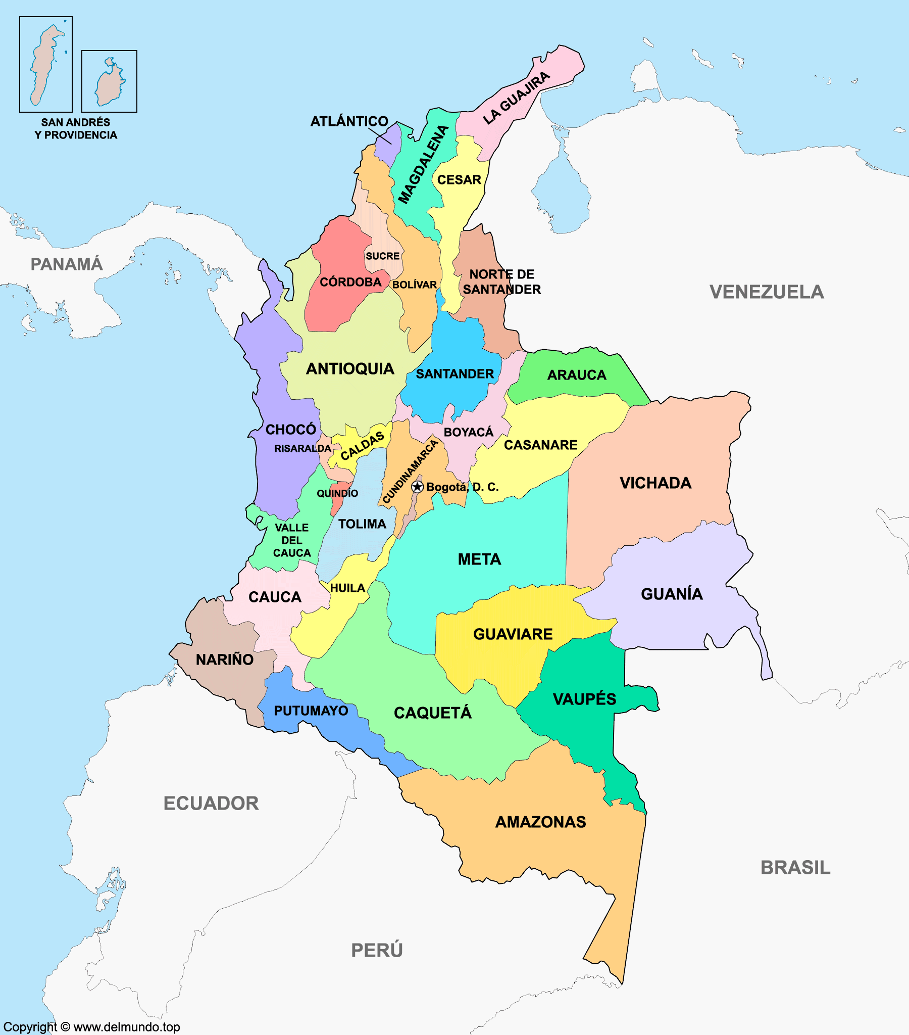 Mapa de Colombia con sus departamentos