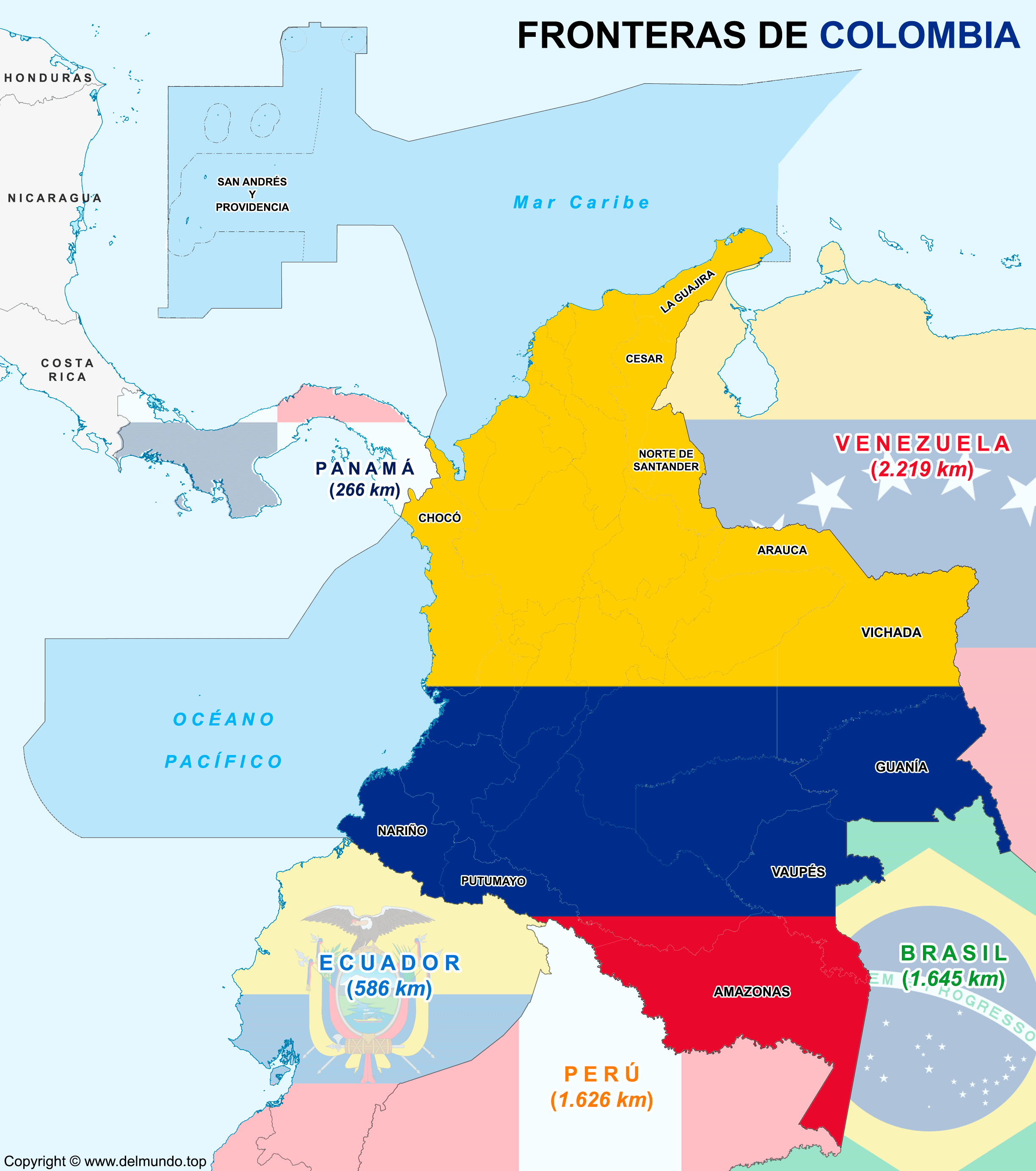 Mapa de Colombia con sus límites y fronteras
