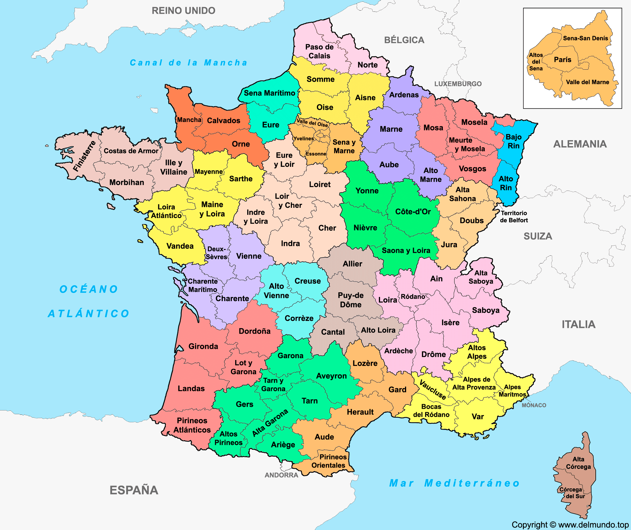 Mapa de Francia por departamentos