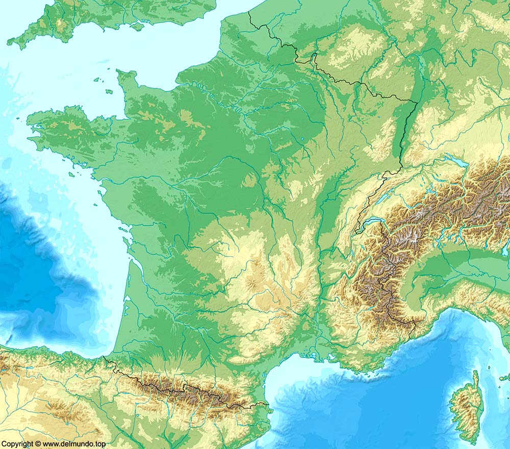 Mapa físico de Francia mudo
