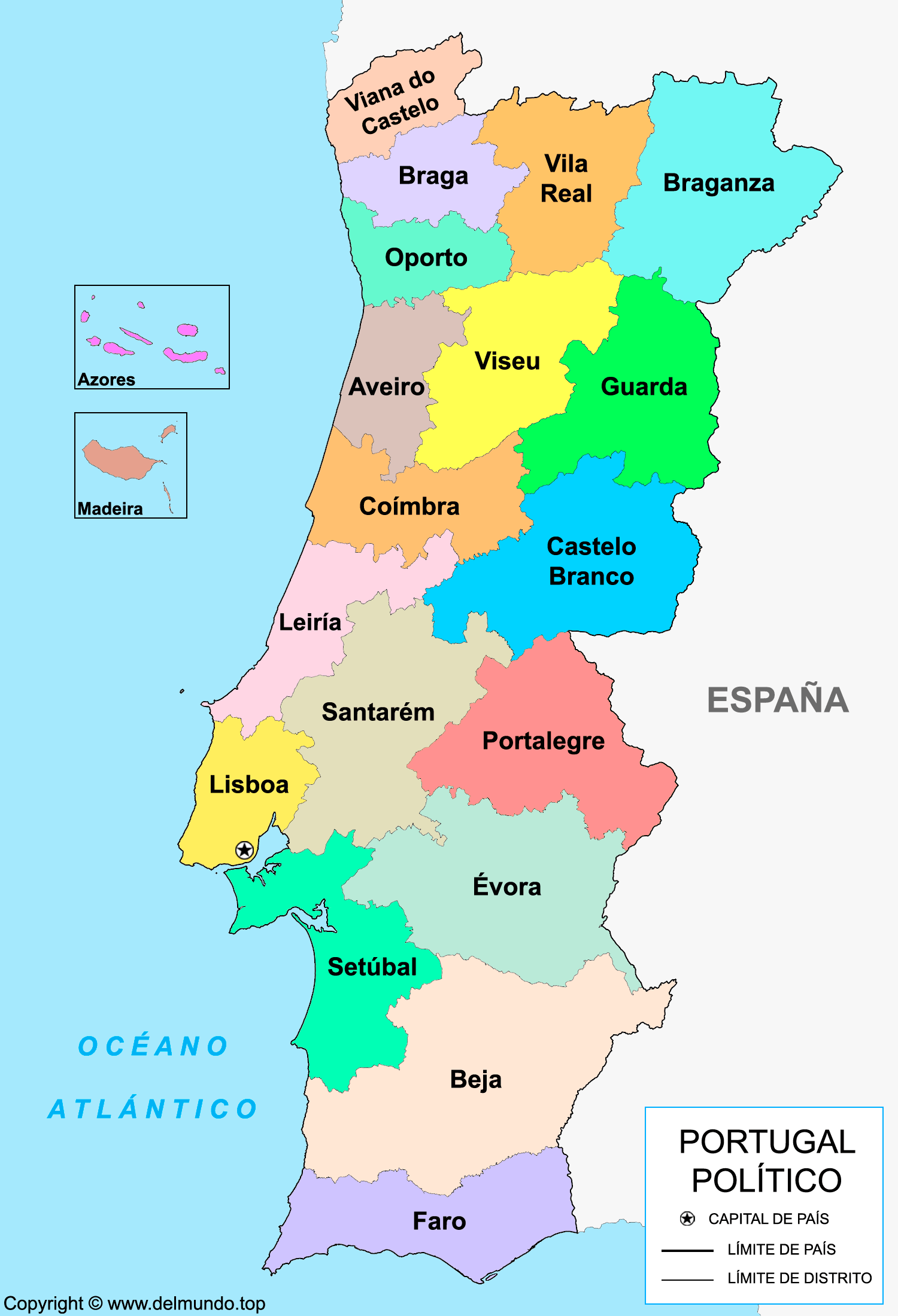 Mapa político de Portugal